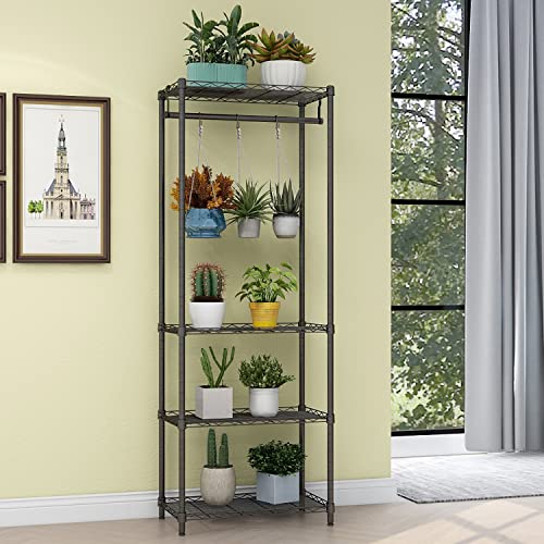 Xiofio 4-Tier Plant Shelf For Indoor Plants Outdoor, Large Multiple Flower Pot Holder Rack，Hanging Plant Stand 6Pcs Hooks ,Adjustable Plant Stand Suitable For Bedroom Living Room Balcony Garden,Black #TOP2