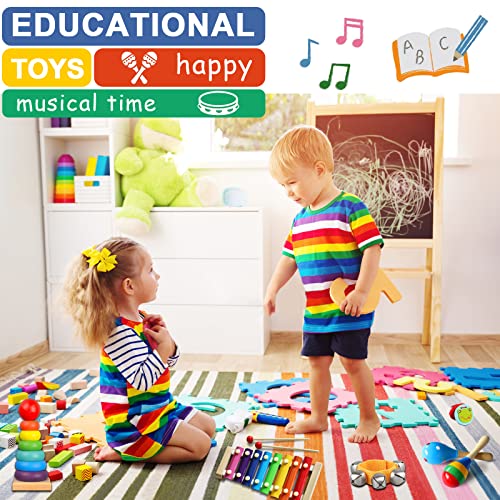 Looikoos Toddler Musical Instruments Set Wooden Percussion Instruments Toy For Kids Baby Preschool Educational Musical Toys For Boys And Girls With Storage Bag #TOP6