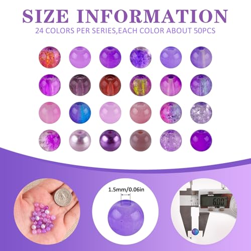 Image of XSEINO About 1200PCS 6mm Glass Beads Bracelet Making Kit,24 Assorted Violet Elegant Series Colorful Crystal Beads for Bracelet and Jewelry Making and DIY Crafts,Friendship Bracelets