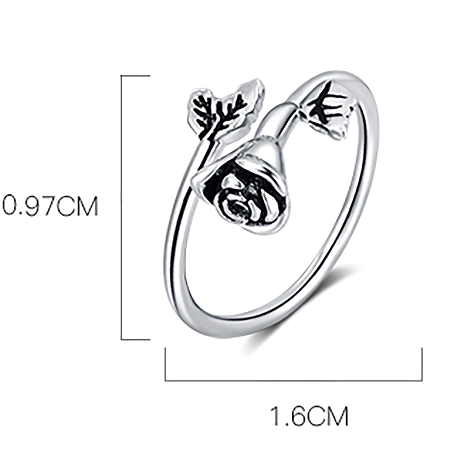 Anello con Rosa in Argento Sterling 925, Lavoro Manuale Vintage con Apertura a Petalo, Anello Regolabile, Regali per Donne, Figlia, Amica,