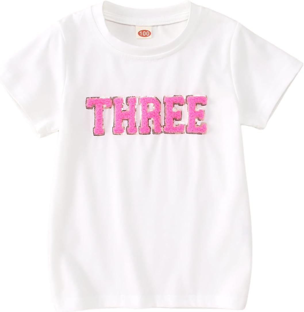 Toddler Baby Girls Birthday Shirt 2nd 3rd 4th Birthday Tshirt Two Three Four Bday Party Outfits Embroidery Tee Tops
