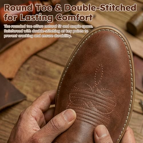 Image of J's.o.l.e Chelsea Cowboy Boots for Men Round Toe Western Slip on Boot Dress Casual Work Ankle Boots Brown