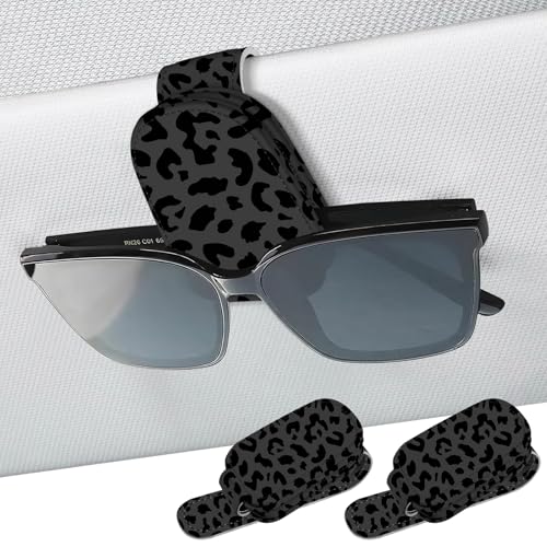 UntilPlan 2 Pack Sunglass Holders for Car Visor, Universal Magnetic Sunglasses Clip for Different Size Eyeglasses, Car Visor Accessories (Leopard-Black)