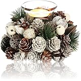 Com-four® Portavelas Decorativo para Navidad y Otoño - Con Materiales Naturales - Artesanía (1 Pieza - Perlas Blancas)