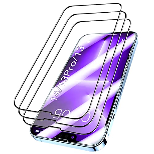 WEOFUN - Protector de pantalla 3D para iPhone 14/iPhone 13 Pro/iPhone 13, protector de cristal compatible con iPhone 14/13 Pro / 13 - negro, 6,1 pulgadas Cover