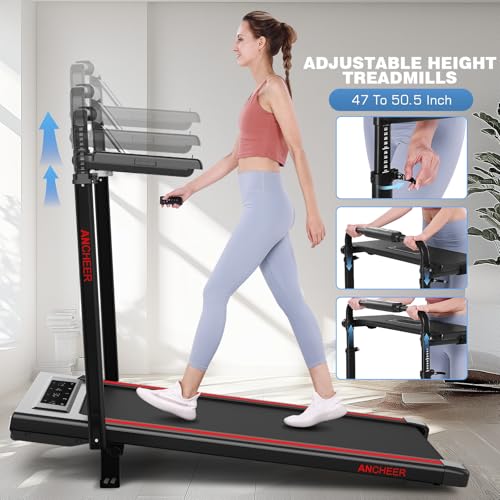 Image of ANCHEER Treadmill with Desk Workstation& Adjustable Height, Folding Treadmill with 8% Incline,2.5HP Walking Pad for Home, 300lbs Weight Capacity /Ultra-Quiet /3 Type Control(Red)