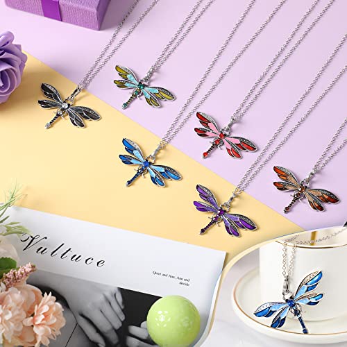 Sureio 6 Pieces Bohemian Dragonfly Necklace Bulk Bohemian Jewelry for Women Pendant Colorful Butterfly Necklace Vintage Multilayer Ethnic (Dragonfly)4