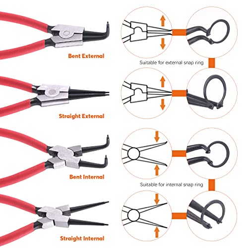 Rustark Alicates de anel de pressão de 23 cm, conjunto de ferramentas de gancho resistente, kit de f