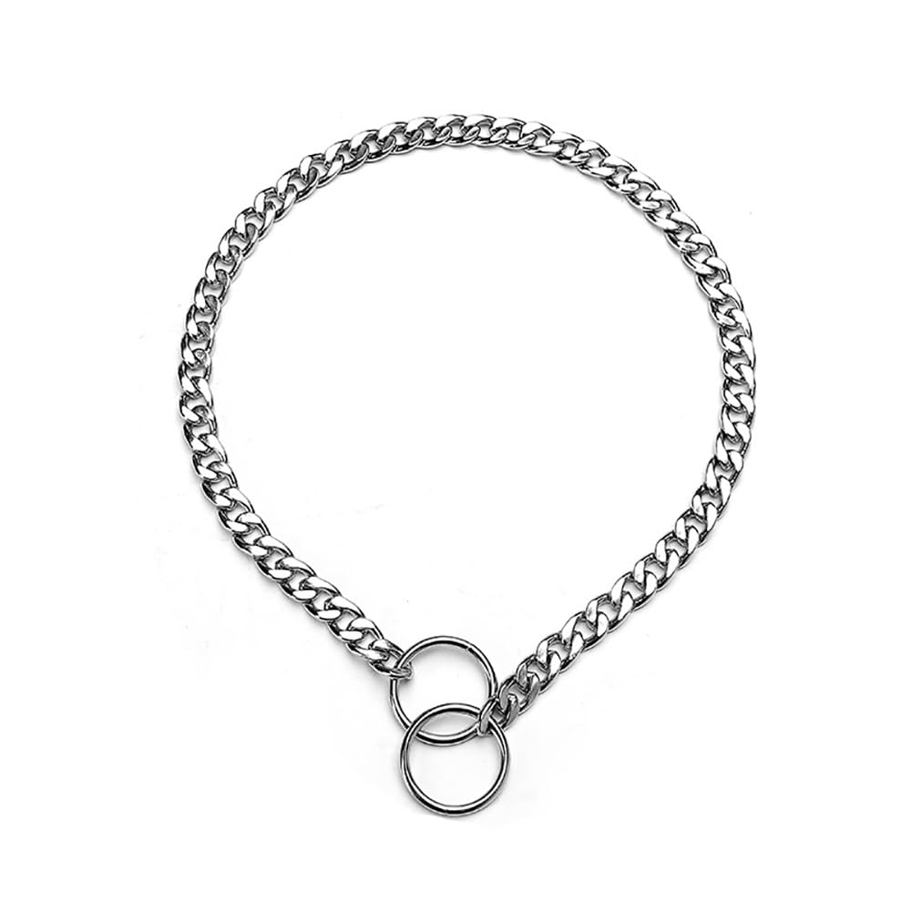 Flat Choke Chain Collars for Dogs, Metal Slip Link Training Heavy Duty Dog Choker Collar Puppy Collars for Small Medium Large Dogs, Silver M