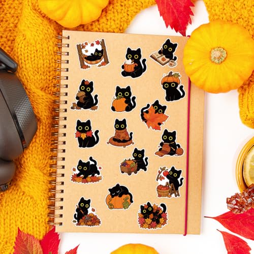 Image of Fall Pumpkin Cat Stickers, 1000Pcs Kawaii Black Cat Animal 2 Rolls