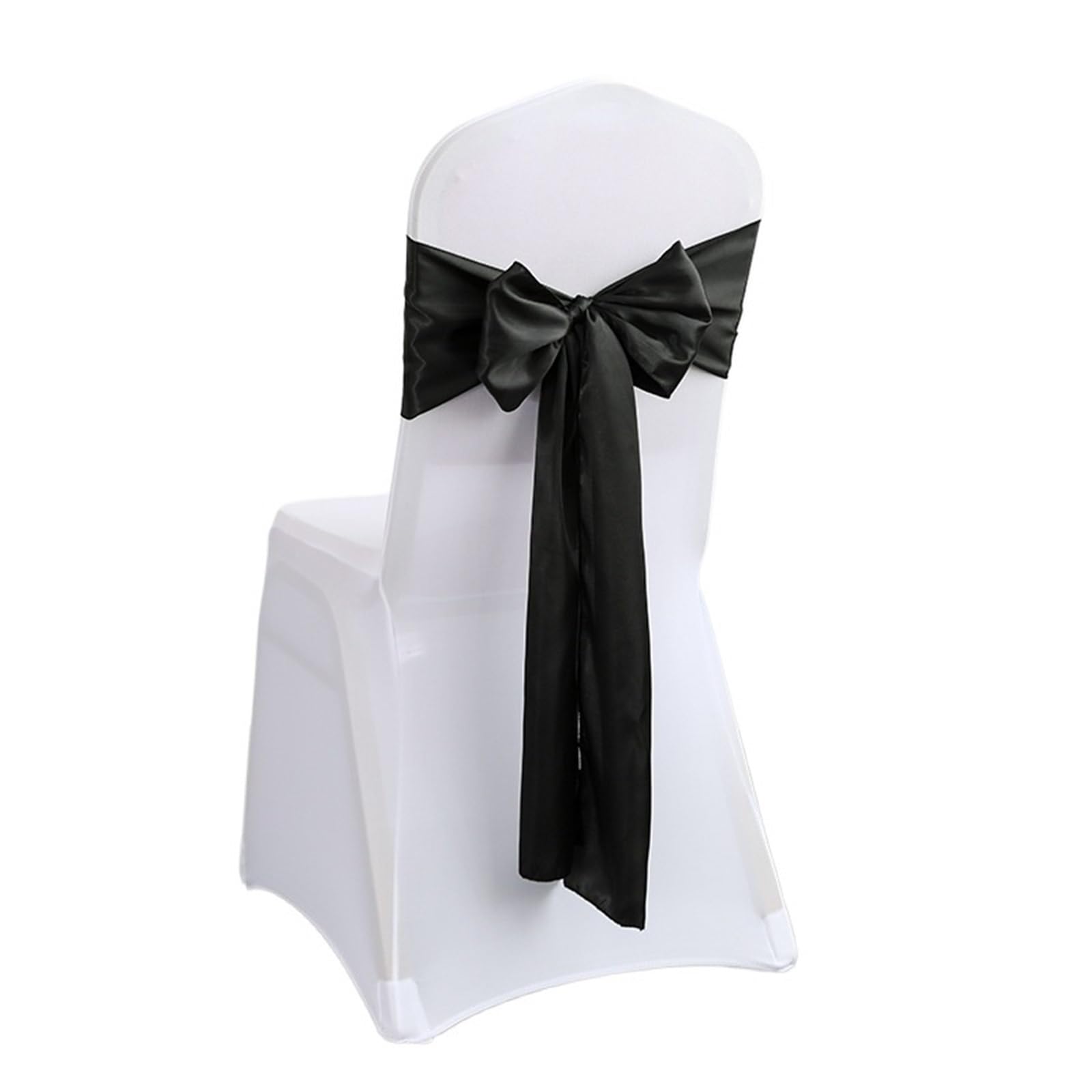 RRYPBOVG Chair Ribbon 10/50PCS 17x275cm Gold Satin Chair Sashes Bows Cover Ribbons For Wedding Banquet Party Event Decorations(Black,50pcs)