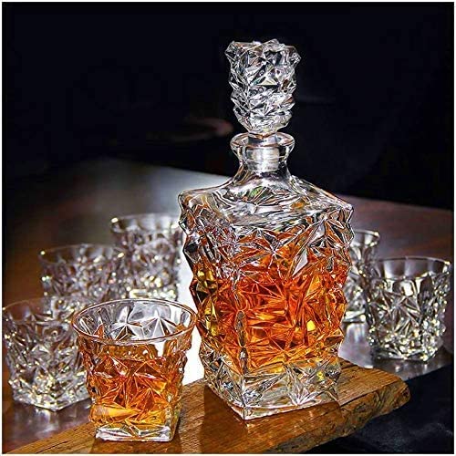 Image of 5 Pcs Set 1 DecenterS with 4 Pcs Glass Whisky Decanter Bottle Set with Glasses, Pieces, Glasses Decanter with Tumblers for, Liquor, Scotch, Decanter - 850ml, Glasses - 300 ml,Design