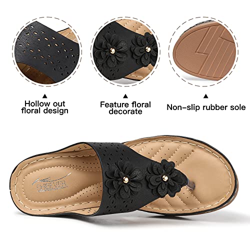 Shibever Wedge Sandals For Women Comfortable Slide Dressy Beach Walking Slip On Platform Boho Flower Casual Sandal Black 8 thumb #1