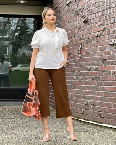 Image of Promover 14 inch /21 inch /23 inch /25 inch Inseam Capri Pants for Women Wide Leg Yoga Cropped Pants with Pockets Loose Casual Summer Pant