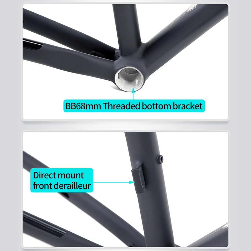 Rama roweru szosowego 700C 41 45 48 51 54 cm rama roweru ze stopu aluminium oś przelotowa F12 x 100 mm R12 x 142 mm BSA BB68 mm widelec rowerowy z włókna węglowego (matowy szary, 45 cm)