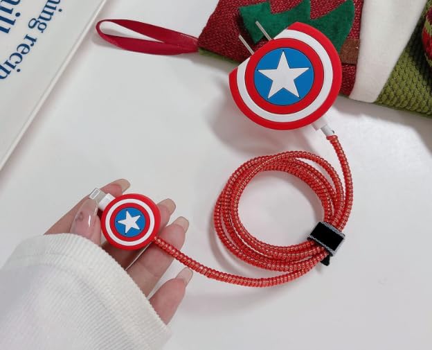 Image of 18-20W Apple iPhone Power Adapter and Type C, Protective 3D Cartoon Character Silicone Case Cover, 360 Degree Full Protection (Captain America)