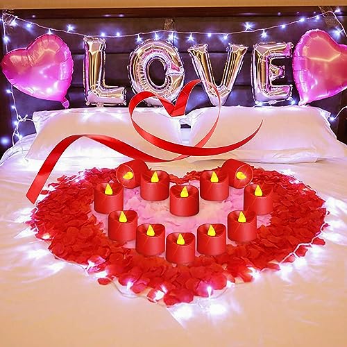 Image of SingTok 24 Pack LED Red Tea Light Battery Operated, Flameless Flickering Red Votive Candles Outdoor Electric Tealights Fake Candle Bulk for Christmas Light Wedding Romantic Valentine's Day Decorations