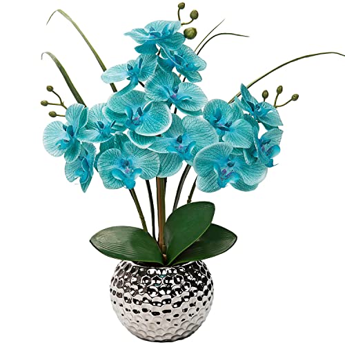 Briful Artificial Orchids Flowers 20'' Teal Blue Faux Orchid Arrangement