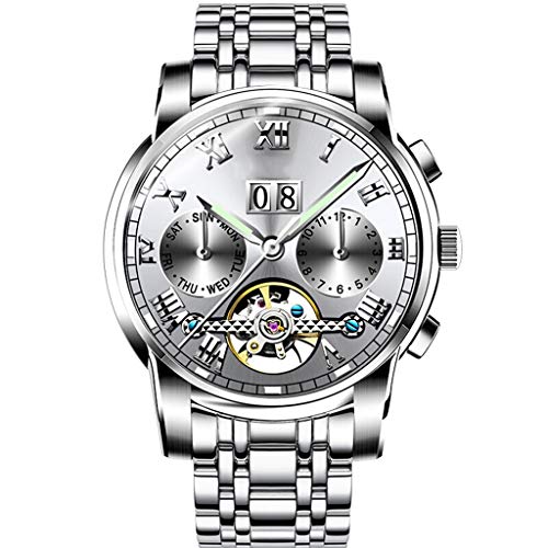 Preisvergleich Produktbild Qqzmd 1470 Mechanische Uhr für Herren, wasserdichtes Mode-Business Edelstahl-Hohllichtbewegung (Silber) 3259 (Color : A)