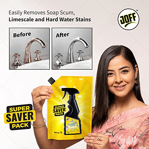 Image of JOFF Tap and Shower Cleaner - Super Saver Refill Pack 1L | Removes Limescale, Hard Water Stains & Soap Scum | Powerful Deep Cleaning for Sparkling Faucets & Showerheads - Fast Action & Easy Use