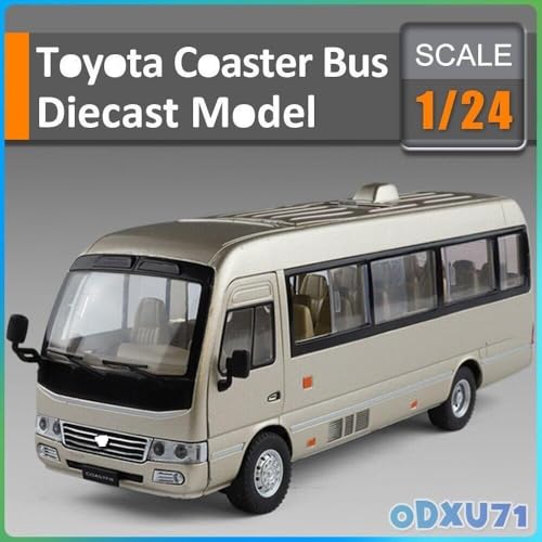 Image of 1.24 Scale Toyo ta Coaster Bus Exclusive Alloy Metal Pull Back Die-cast Model with Sound Light Mini Auto Toy for Kids Metal Model Toy with Sound and Light. (1.24 Scale -Golden)