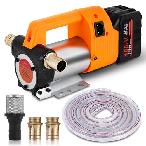 MXBAOHENG 24V 電動オイルポンプ 80L/min 大流量 充電式 自吸式 ディーゼル/灯油/軽油用 リチウム電池・車載バッテリー両対応 正逆回転切替 家庭用・業務用