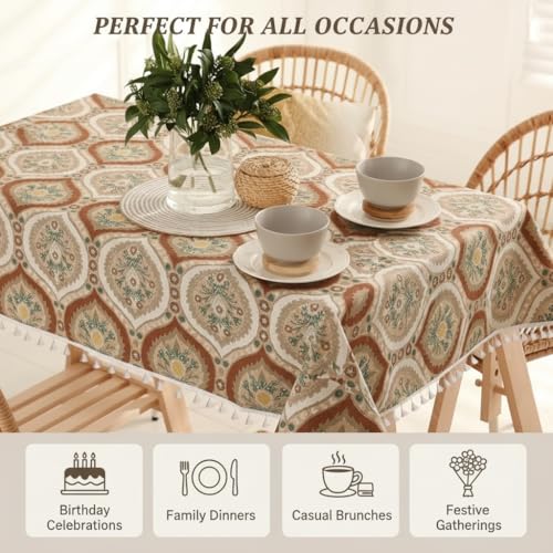 Image of RRC Microfiber Cotton Dining Table Cover 60 x 90 Inch for 6 Seater, Pack of 1 Rectangular Printed Table Cloth with Tassels, Washable Centre Table Cover, Durable & Fade Resistant