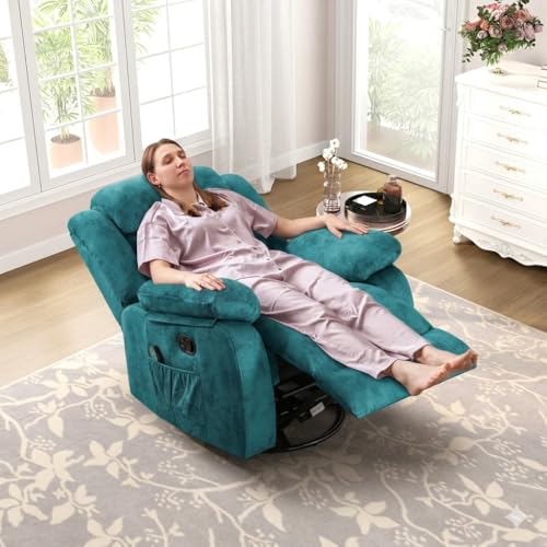 Image of Amazon Brand - Solimo Stark | Single Seater Sofa Recliner | Rocking, Revolving and Recline Manual Recliner (Velvet Teal) | 1 Year Warranty