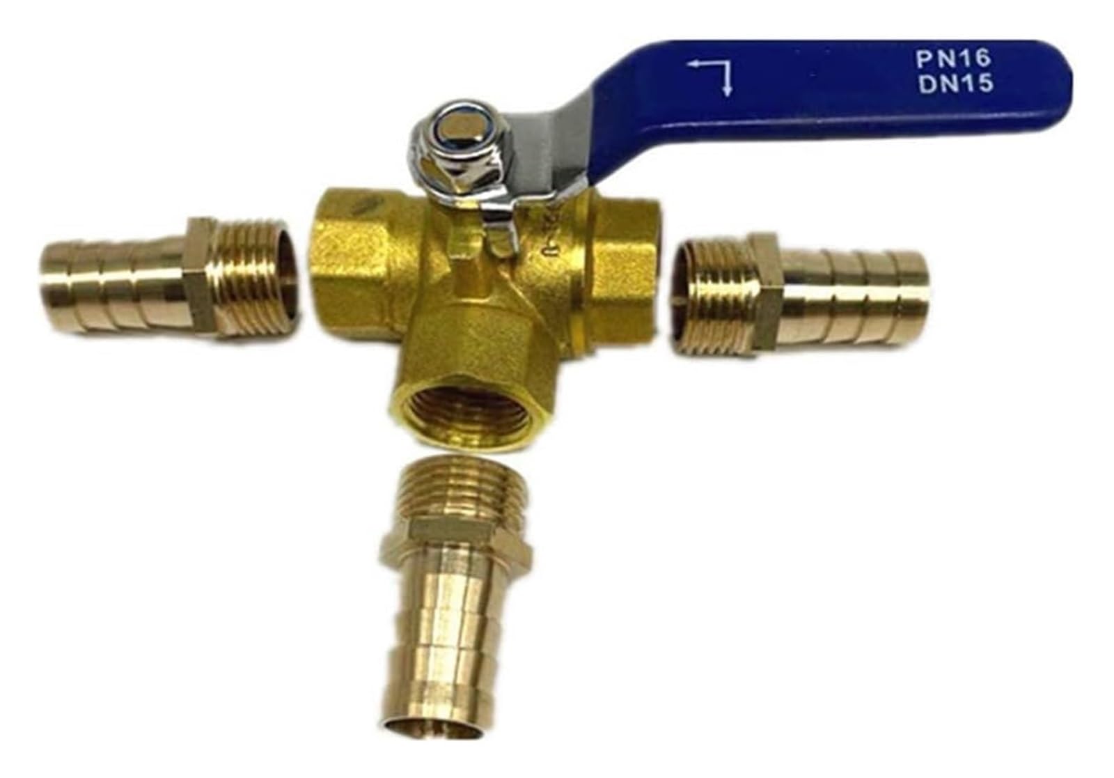 válvula de bola de tubería, Válvula de latón 3 vías con puerto en L, 1 unidad, conector manguera, adaptador for agua, aceite, aire y gas(16mm)
