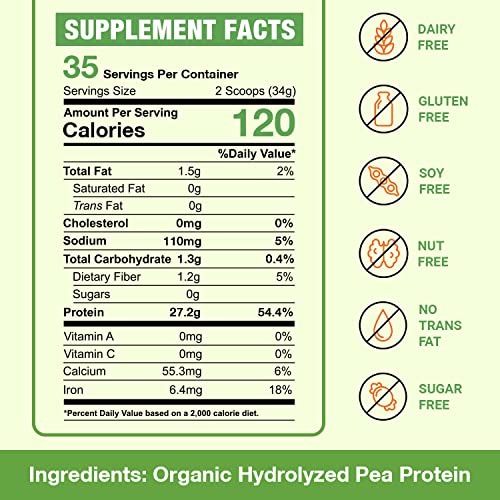 Zammex Organic Pea Protein Powder, 27g Proteins Per Serving,Plant Based 100% Vegan Canada Pea Powder, Gluten Free, Non-GMO,No Additives,Easy to Digest, 2.62lbs, Natural Flavor - Image 3
