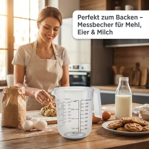 Foto von RoyalFay® Messkanne – 1L Messbecher aus robustem Kunststoff mit Liter- & Gramm-Skala – lebensmittelechte Messkannen aus Polypropylen für präzises Backen (1 x 1L)