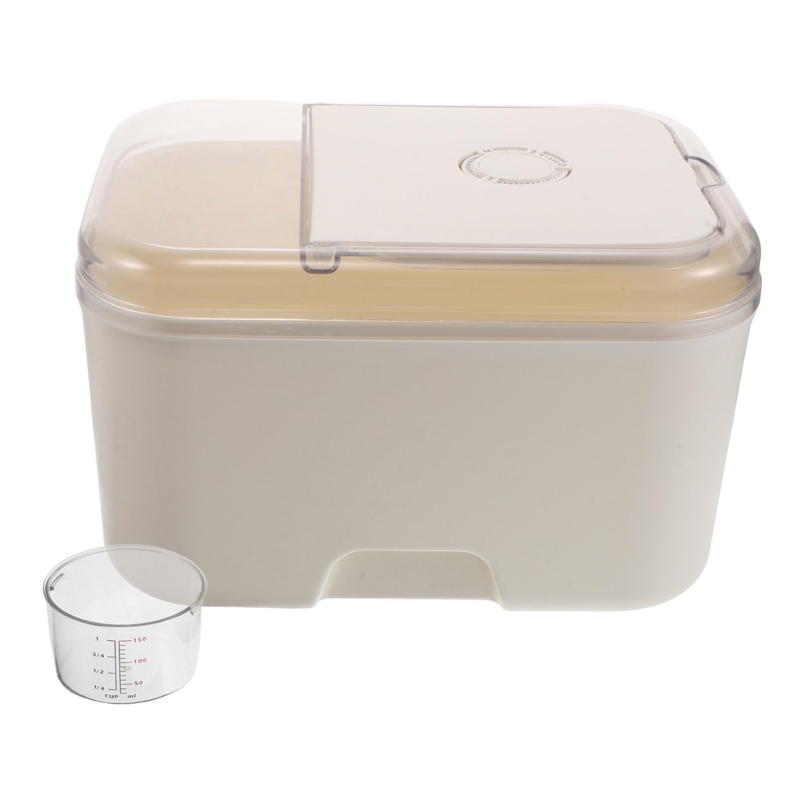 Amosfun Contenedor de Almacenamiento de Granos de 10kg con Cierre Hermético y Diseño de Plástico Beige para Organización de Despensa y Cocina Reutilizable