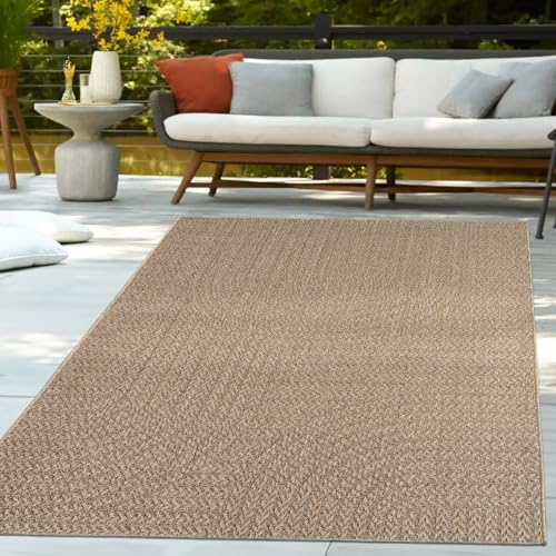 TT Home Tapis D'extérieur Imperméable Jardin Chambre Couloir Motif Arc-en-Ciel Design Boho Uni Aspect Sisal Style Moderne, Dimension:200x290 cm