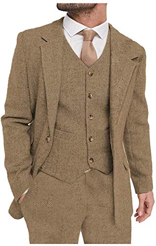 Men's Suit 3 Piece Tweed Wool Classic Elegant Slim Fit Prom Wedding Grooms Jacket+Vest+Pant2