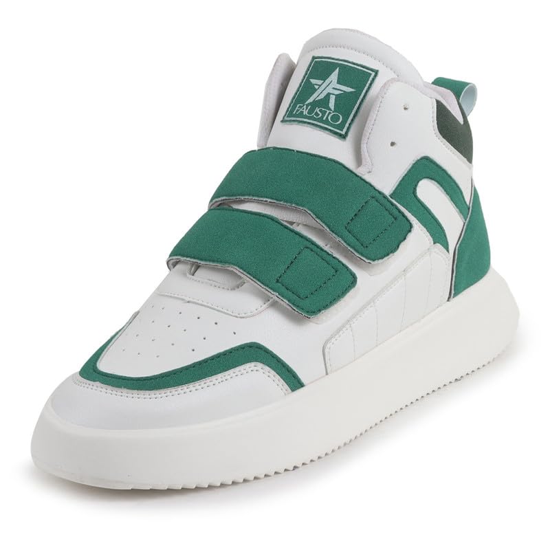 Image of FAUSTO Men's Colorblocked High Top Hook and Loop Adjustable Fasteners Adjustable Classic Sneakers|Memory Cushion Insole|Street Fashion Hi-Top Sneakers
