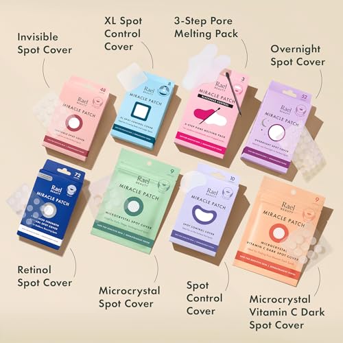 Image of Rael Miracle Invisible Spot Cover Hydrocolloid Acne Pimple Patches (96 Ct) | Ultra-Thin Patch for Face, Absorbs Fluid From Blemishes, Facial Sticker, Korean Skin Care, Pore Care, 2 Sizes