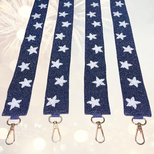 Navy Blue with Stars Beaded Purse Strap Girls Nashville Bride Concert Dallas for Game Day Clear Stadium Bag Football 49” Long Fan Gear OOTD2