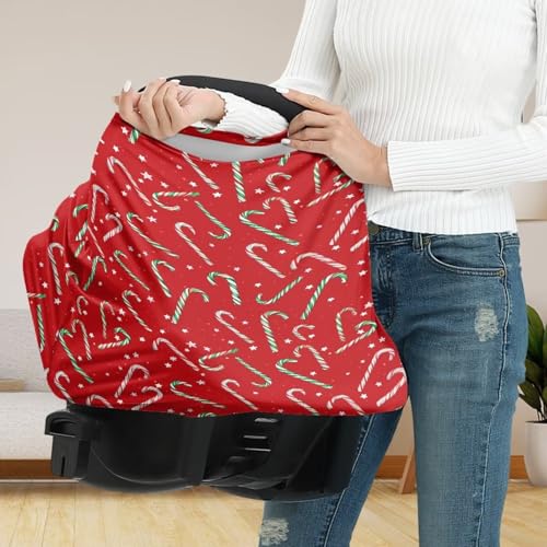 Image of Carseat Cover Breast Feeding Cover Soft Baby Car Seat Covers, Super Cozy Breast Feeding Covers for Women, Polyseter Stroller for Baby Infant, Candy Cane
