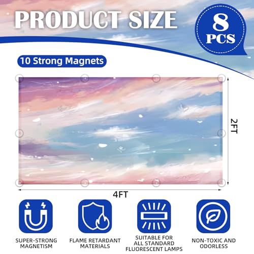 Image of ANGSYLTH 8 Pcs Fluorescent Light Covers - 4 x 2 Feet Covers for Ceiling Lights, 8 x 10 Magnetic Light Filters for Classroom, Office, Hospitals (Sunset Glow)
