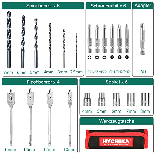 Akkuschrauber HYCHIKA 12V Akku bohrschrauber mit 30 N.m Max Akkuschrauber Set & H+H Werkzeug 45200 45500 VDE Standardprüfer 45200/45500 Spannungsprüfer/Phasenprüfer-Set – Bild 5