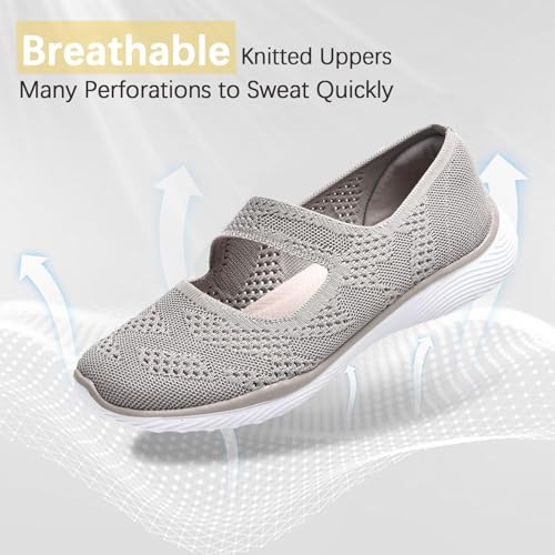 Image of HONHOLD Women's Mary Jane Knit Flats Breathable Walking Shoes