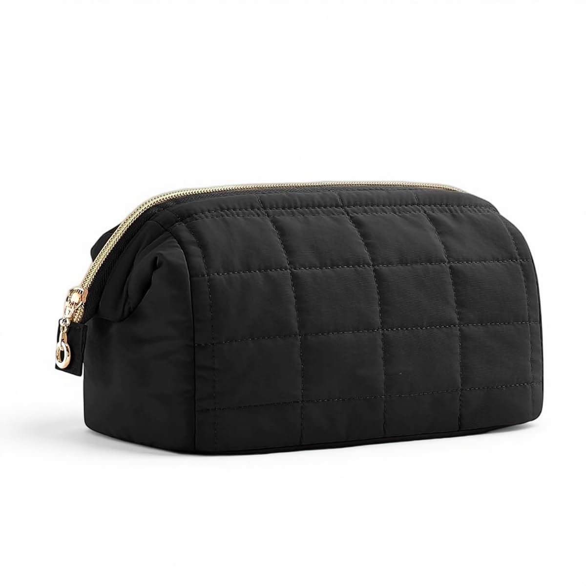 maycreate makeup pouch bag quilted organiser waterproof travel toiletry bag | cosmetic organizer pouch for women men, smooth zipper, foldable and portable, compact travel size, 23*11.5*15cm, black