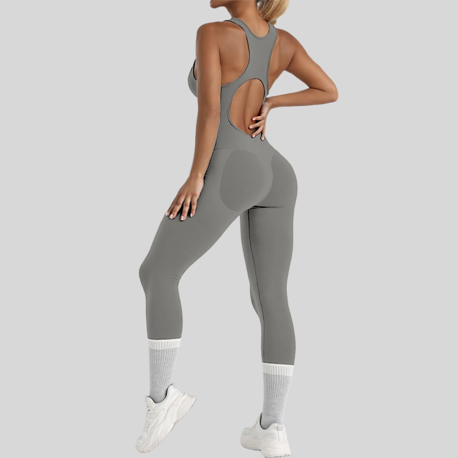 Bodycon deportivo sin mangas para mujer, mono elástico acanalado de una pieza para yoga y entrenamiento
