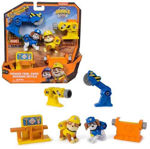 Rubble & Crew - Power Tool Pups Spielset mit 2 Hundefiguren Rubble und Wheeler 2 Bauwerkzeugen und Bauzubehör Spielzeug für Kinder ab 3 Jahren