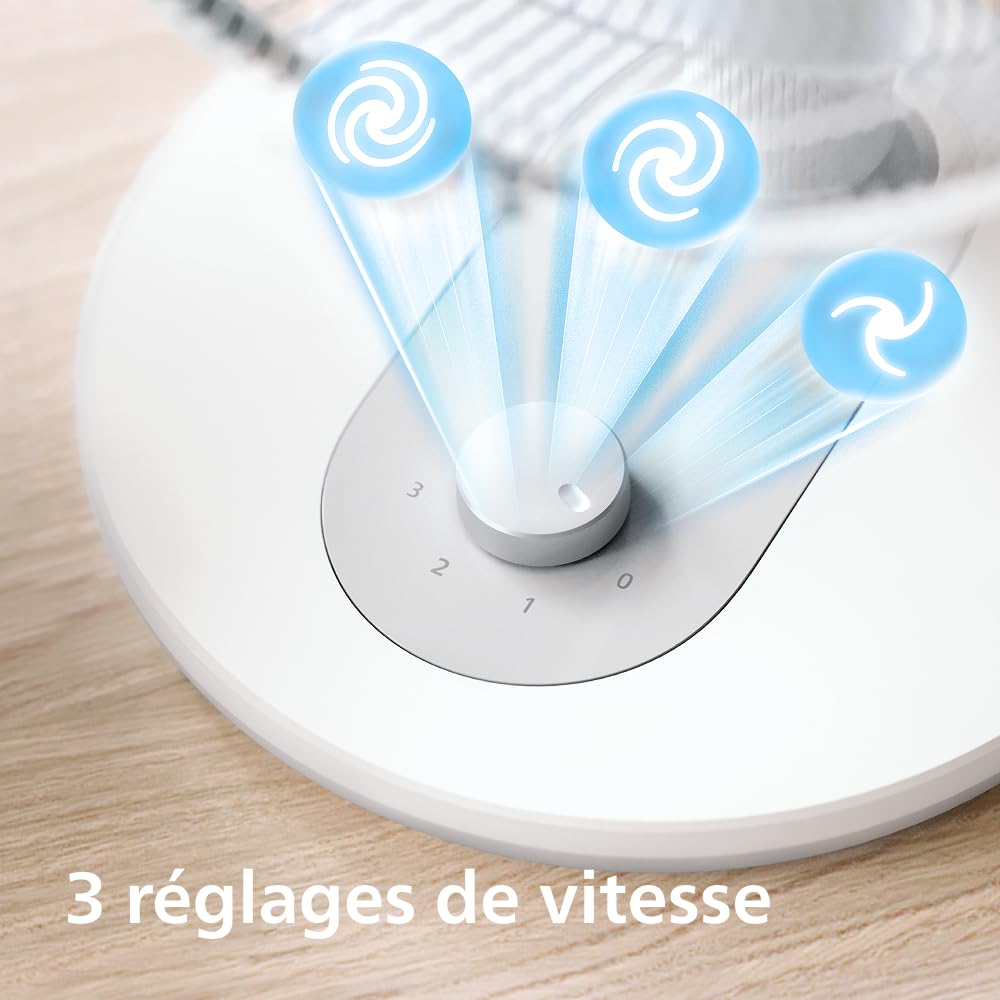 PHILIPS Série 1000 Ventilateur de Table – Flux d’air puissant et silencieux 35 dB – 3 vitesses réglables – Rotation et inclinaison ajustables – Design compact blanc (CX1030/00)