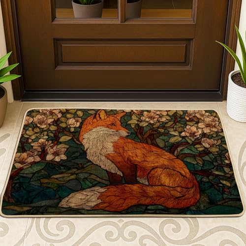 Paillasson renard d'automne orange pour intérieur et extérieur, décoration rustique, en caoutchouc imperméable, antidérapant, absorbant la poussière,...