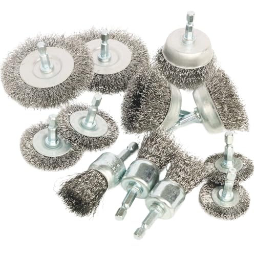 FPPO 12 Pack Carbon Steel Wire Wheel, Cup, Pen Brush Set with 1/4-Inch Hex Shank...
