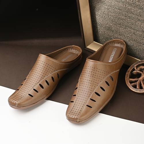 Image of Centrino Men's Casual Slip-On Sandals |Comfortable Back-Open Relaxed Fit Mule|Slip-On Half Shoe with Cushioned Insole for Office,Casual,Home,Outdoor,Driving,Summer Everyday Comfort(8107)