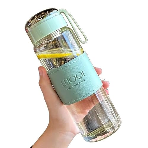 FISHLUCK ウォーターボトル ガラスボトル 水筒 高ホウ素シリコンガラス ウォーターボトル 直飲み 漏れ防止 携帯便利 透明 ィーボトルスト水筒 会社・学校・アウトドア 480ml D