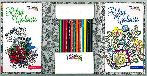 ADULT COLOURING BOOK, RELAX WITH COLOUR TRAVEL SET- PATTERNS & FLORAL - 6844 RED